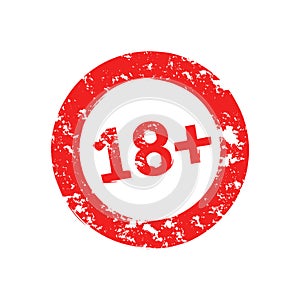 18 years grunge round red warning stamp