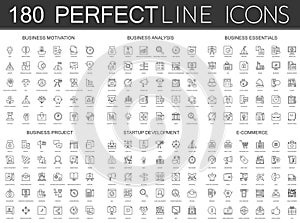 180 modern thin line icons set of business motivation, analysis, business essentials, business project, startup