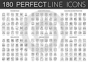180 outline mini concept infographic symbol icons of household