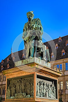 1839 statue of Johannes Gutenberg, inventor of printing in Strasbourg, France