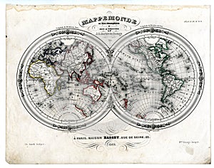 1846 Map World in Hemispheres