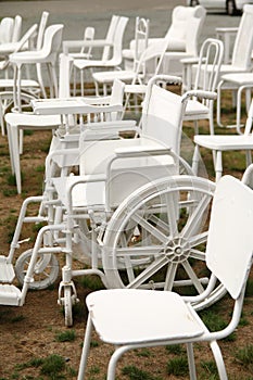 185 empty white chairs sculpture in Christchurch New Zealand