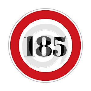 185 kmph or mph speed limit sign icon. Road side speed indicator safety element