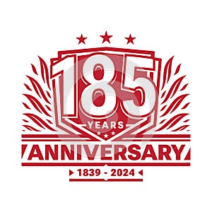 185 years anniversary celebration shield design template. 185th anniversary logo. Vector and illustration.