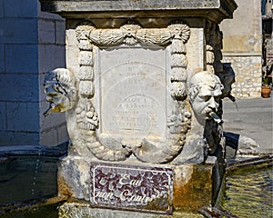 1852 Fountain dedicated to Jean-Louis Cavalier in Gourdon Village, France