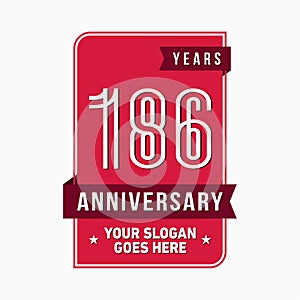 186 years celebrating anniversary design template. 186th logo. Vector and illustration.