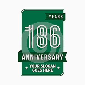 186 years celebrating anniversary design template. 186th logo. Vector and illustration.