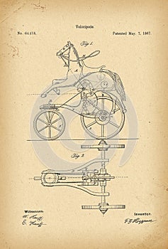 1867 Patent Velocipede Bicycle history invention