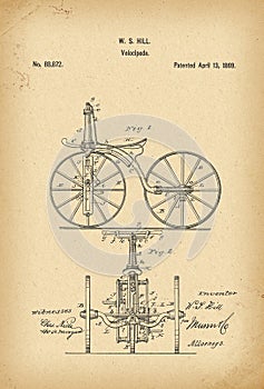 1869 Patent Velocipede Bicycle history invention