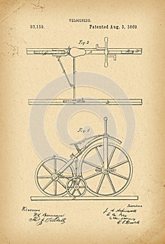 1869 Patent Velocipede railway Bicycle history invention