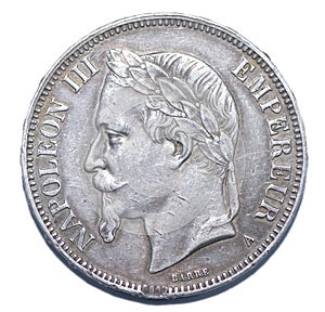 1870 A FRANCE Francais Empereur emperor NAPOLEON III Barre Antique old vintage Silver 5 Franc French Coin obverse front side