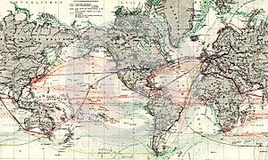 1875 Antique Map of World Ocean Currents photo