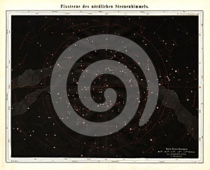 1875 Meyer Antique Astronomy Star Map of the North sky