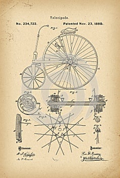 1880 Patent Velocipede Bicycle archival history invention