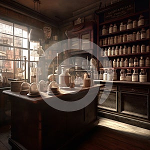 1880\'s Style British Chemists Corner Shop