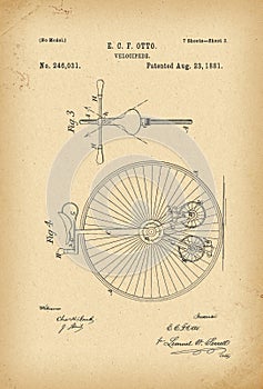 1881 Patent Velocipede Bicycle history invention