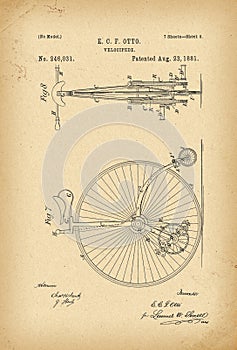 1881 Patent Velocipede Bicycle invention