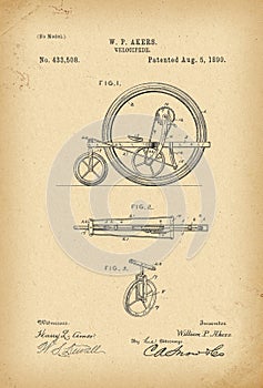 1890 Patent Velocipede Bicycle