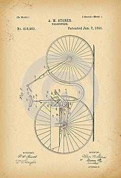 1890 Patent Velocipede Bicycle