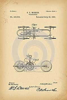 1891 Patent Velocipede Bicycle history invention