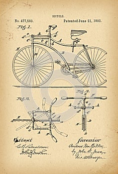 1892 Patent Velocipede Bicycle history invention