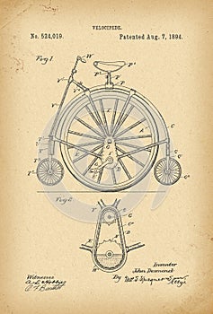 1894 Patent Velocipede Bicycle history invention