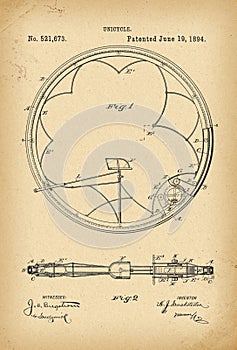 1894 Patent Velocipede Bicycle Unicycle history invention