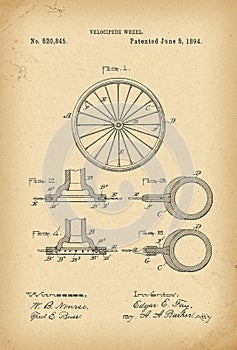 1894 Patent Velocipede wheel Bicycle archival history invention