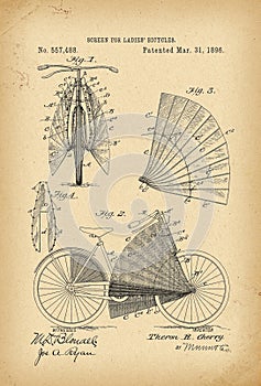 1896 Patent Velocipede Bicycle history invention screen for ladies