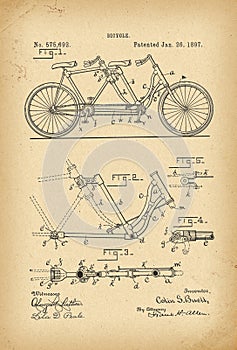 1897 Patent Velocipede Tandem Bicycle archival history invention