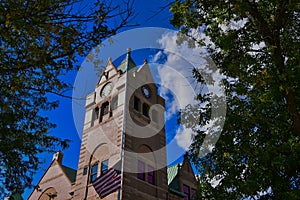 1897 Richardsonian Romanesque style courthouse Waseca MN Tower Detail