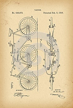 1898 Patent Velocipede Tandem Bicycle archival history invention