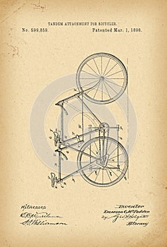 1898 Patent Velocipede Tandem Bicycle archival history invention