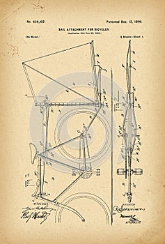 1899 Patent aerial Velocipede sail Bicycle history invention