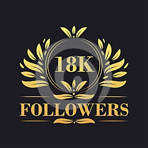 18K Followers celebration design. Luxurious 18K Followers logo for social media followers