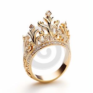 18k Gold Crown Ring With Diamonds - Distinct Framing Style