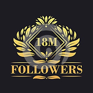 18M Followers celebration design. Luxurious 18M Followers logo for social media followers