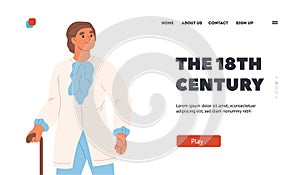 18th century fashion concept of landing page with young man in retro costume for carnival