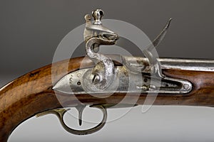 18th Century flintlock pistol.