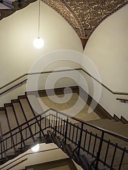 18th century stairwell with ornate corner in the historic Copenhagen City Hall