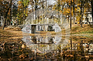 19.10.2022. Kragujevac, Serbia. City square fountain, city lake scenery in autumn.