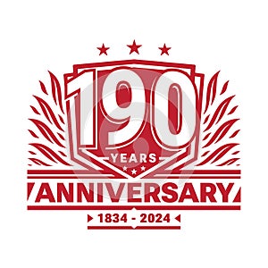 190 years anniversary celebration shield design template. 190th anniversary logo. Vector and illustration.