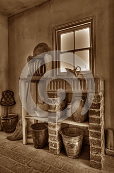 1901 Kitchen in black and white