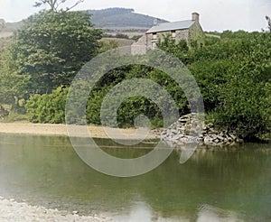 1901 Vintage Photo of Stone Cottage on River Aber, near Aberystwyth, Wales, UK