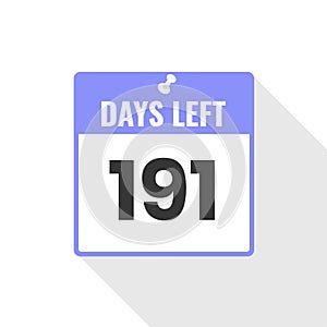 191 Days Left Countdown sales icon. 191 days left to go Promotional banner