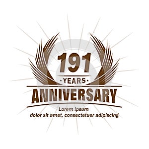 191 years anniversary. Elegant anniversary design. 191st years logo.