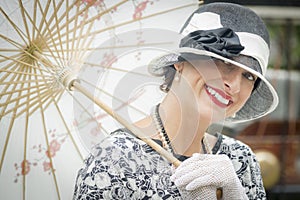 1920s Dressed Girl with Parasol Portrait