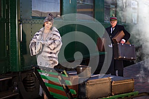 1920s lady at train departure