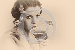 1920s vintage woman in sepia