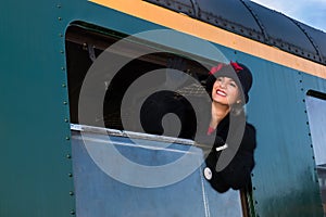 1920s woman in antique train